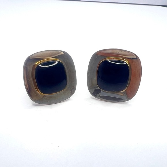 Vintage‎ Anson Onyx Cufflinks Gold Tone Black Center Bullet Back Signed - Picture 3 of 11